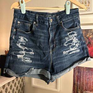 American Eagle Outfitters Women's Dark Blue Ripped Jean Shorts